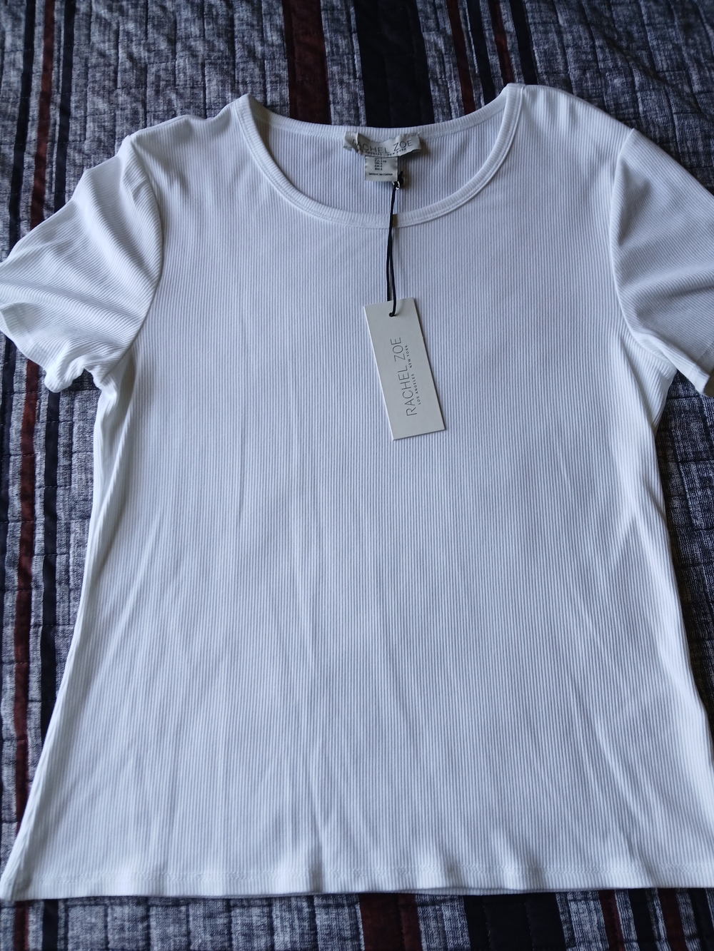 Rachel Zoe White Rib-Knit Short Sleeve Tee